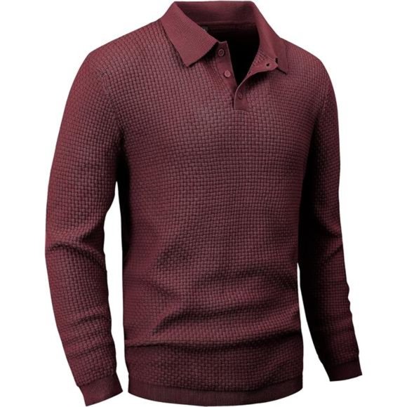 Mens Knit Polo Sweater Long Sleeve Lightweight Collared Pullover Casual - Picture 1 of 4